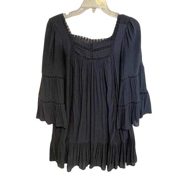 LOFT Peasant Dress Womens XS Dusty Blue Bell Sleeve Tiered Ruffled Mini Boho - Picture 2 of 8